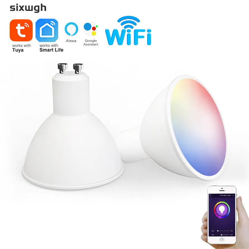 Smart GU10 RGBCCT LED spotlight with compact 50x55mm dimensions and Wi-Fi connectivity