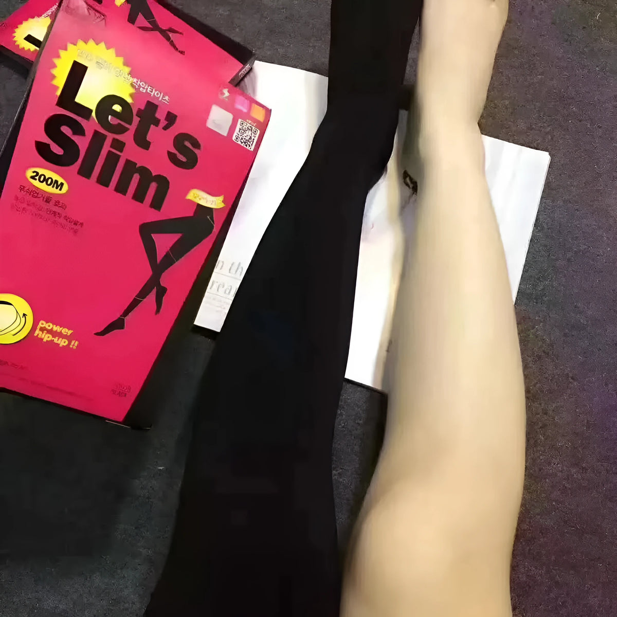 Beige and black women's stovepipe shaping socks for hips and abdomen, made from polyester.