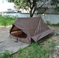 Brown and white pole-free A-line tent made of 210T fabric with PU4000 waterproofing for 2-3 people