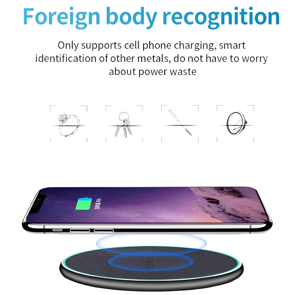 Black Quick Qi wireless charging pad with LED indicator for iPhone 11 and Qi phones