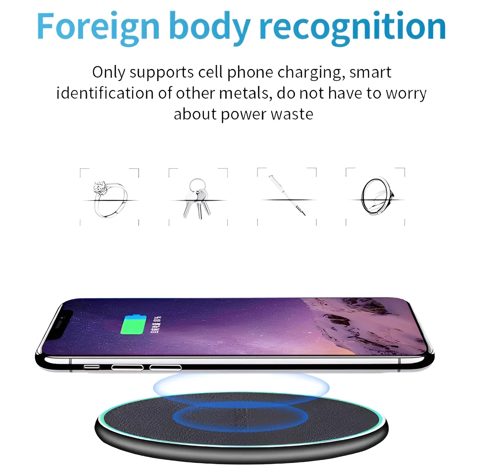 Black Quick Qi wireless charging pad with LED indicator for iPhone 11 and Qi phones