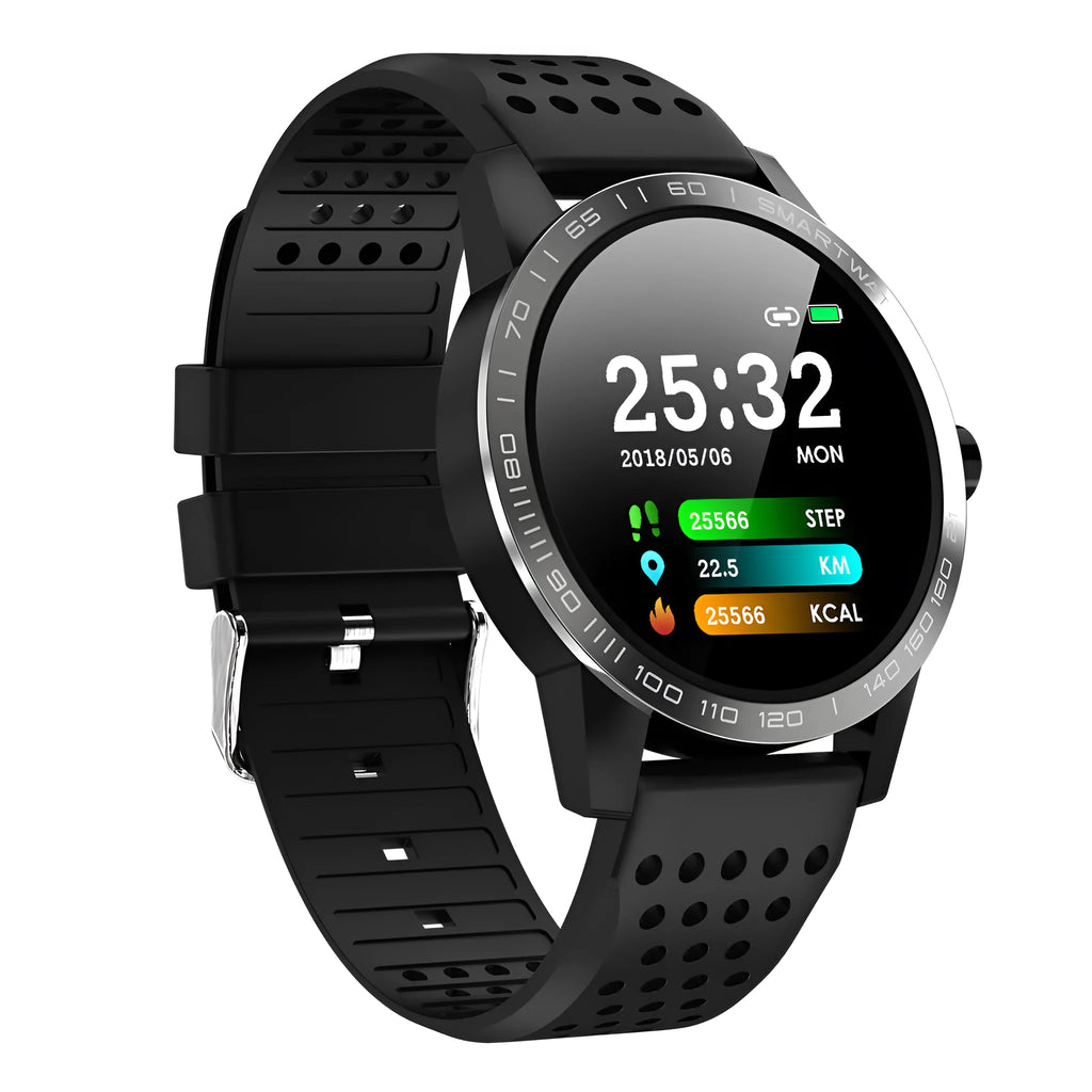 T2 smart bracelet with colour screen displaying heart rate on wrist in black or blue