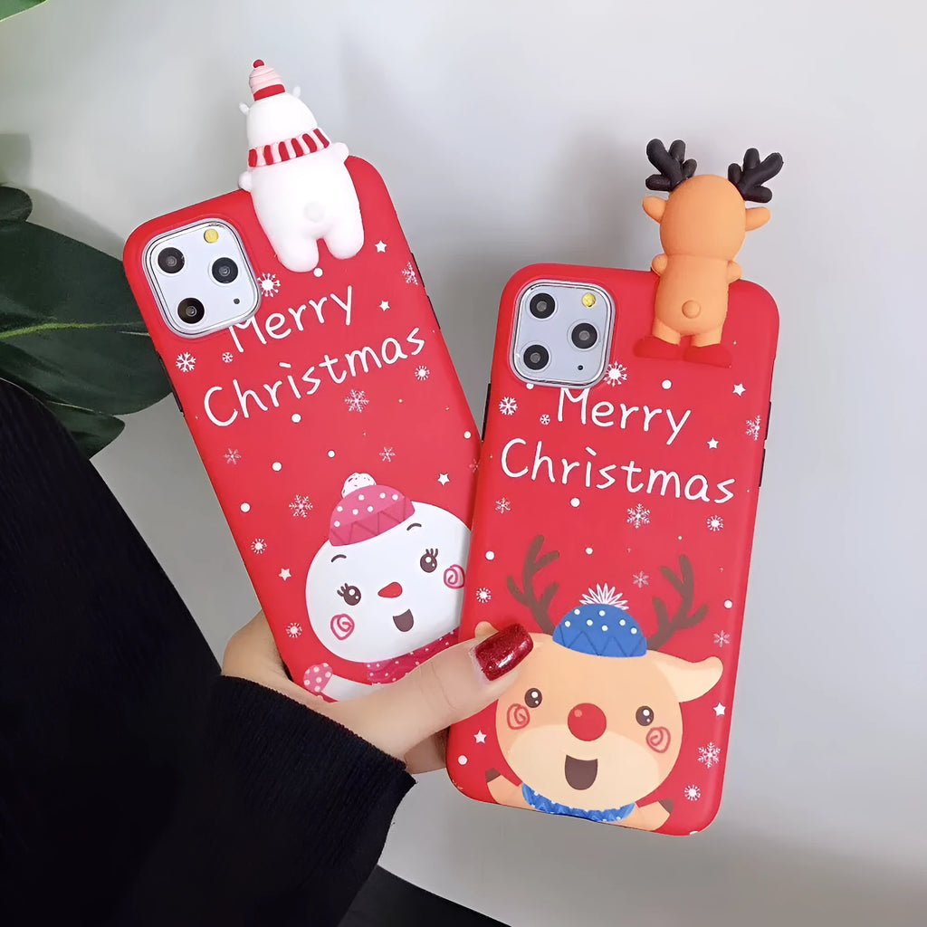 Christmas-themed silicone back cover phone case for iPhone models on white background