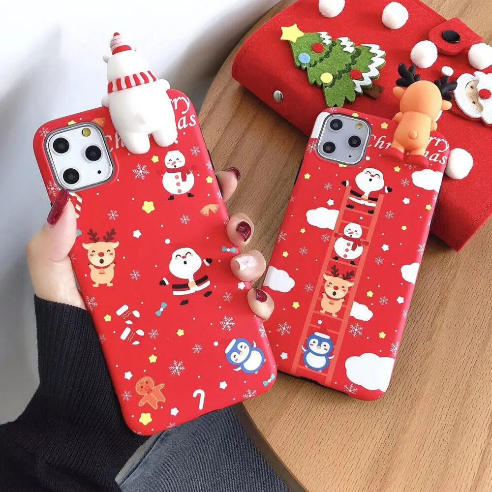 Christmas-themed silicone back cover phone case for iPhone models on white background