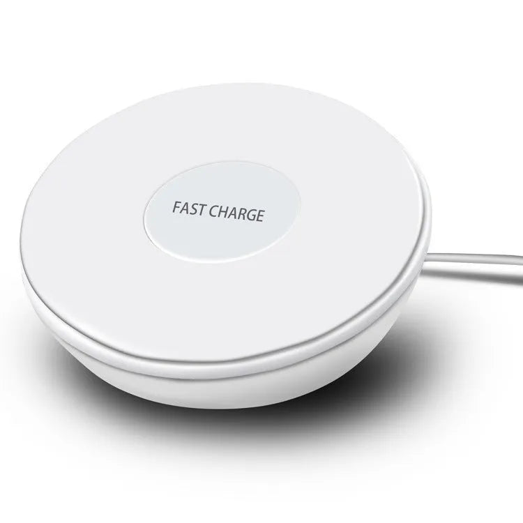 White wireless charging pad with digital clock display and three control buttons