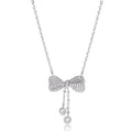 S925 sterling silver bow pendant necklace with O-ring chain, 40-45cm length