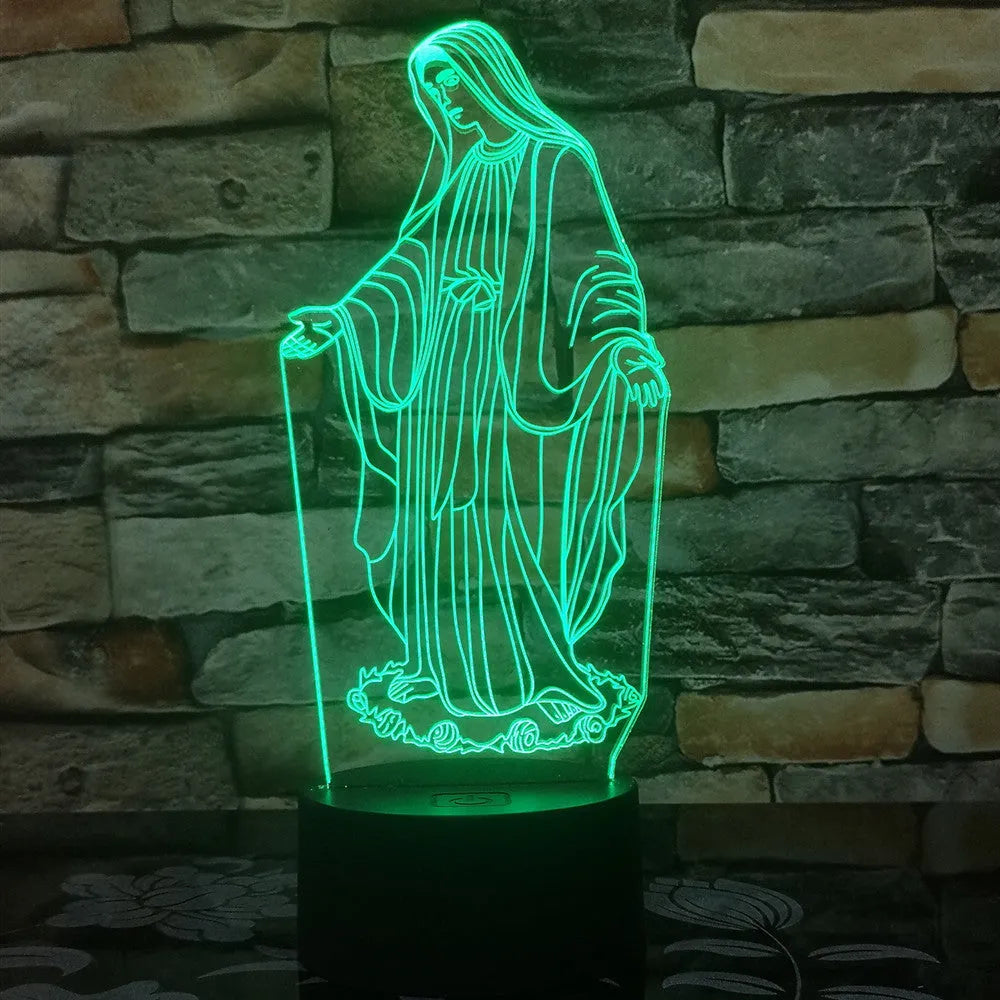 3D LED night light showing dual-ring pattern on acrylic plate with ABS base and control button.