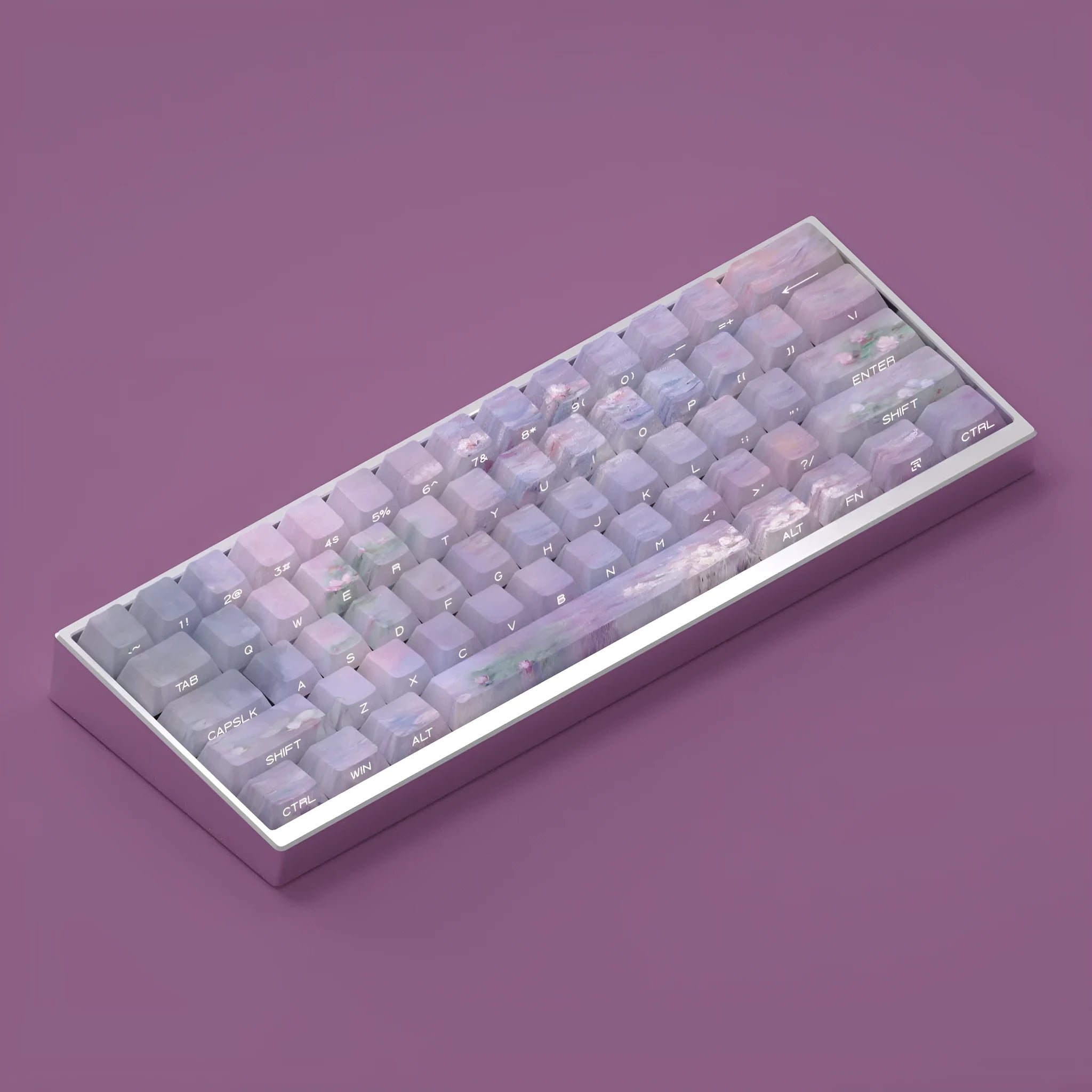 Wenshao Sleeping Lotus PBT keycap set with side-carved transparent characters, 130 keys for mechanical keyboards