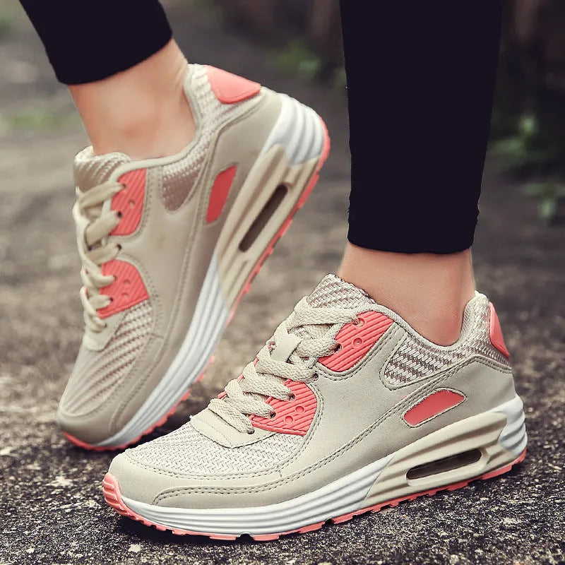Women's casual shoes with a 3.5cm heel in beige orange, grey, and pink purple colour options.