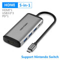 Deep grey USB C to HDMI adapter with multiple ports including ethernet and USB 3.0