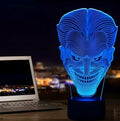 3D LED acrylic table lamp with USB cable and remote control showing multiple colour options