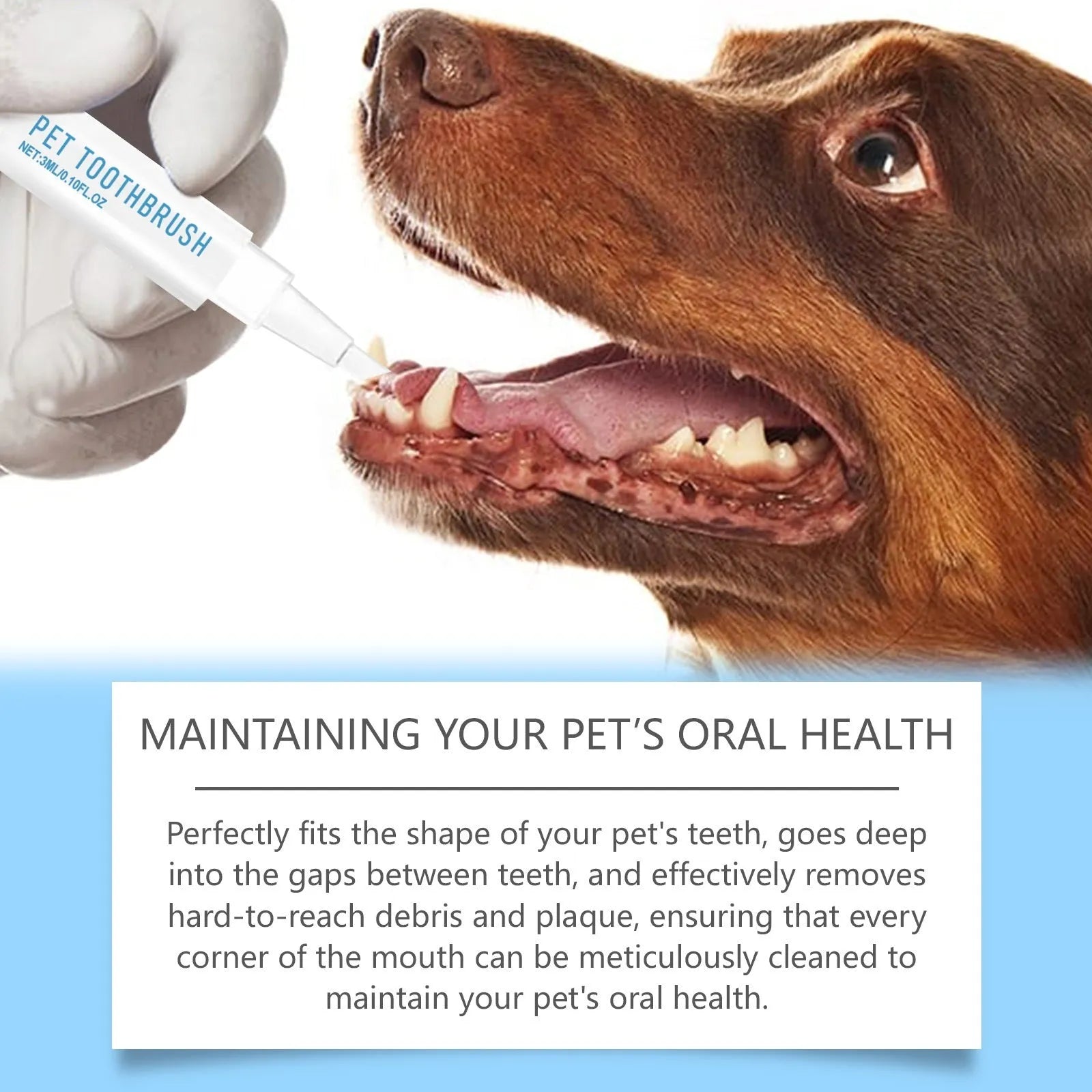Pet toothbrush pen with soft bristles and 3ml cleaning gel for cat and dog dental care