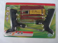 Vacuum tyre repair tool set with black tools, rubber strips, glue, and plastic case.