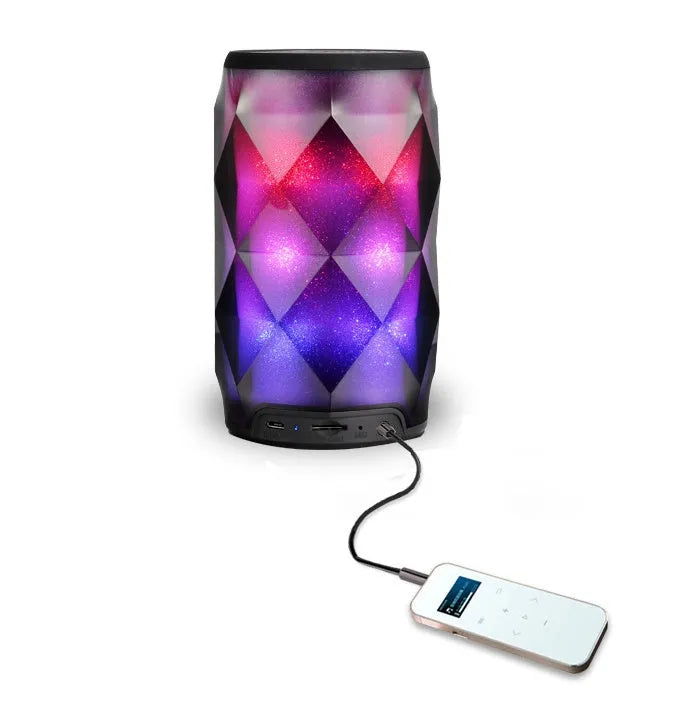 Black crystal diamond-cut Coca-Cola can shaped Bluetooth speaker lantern with colourful lights.