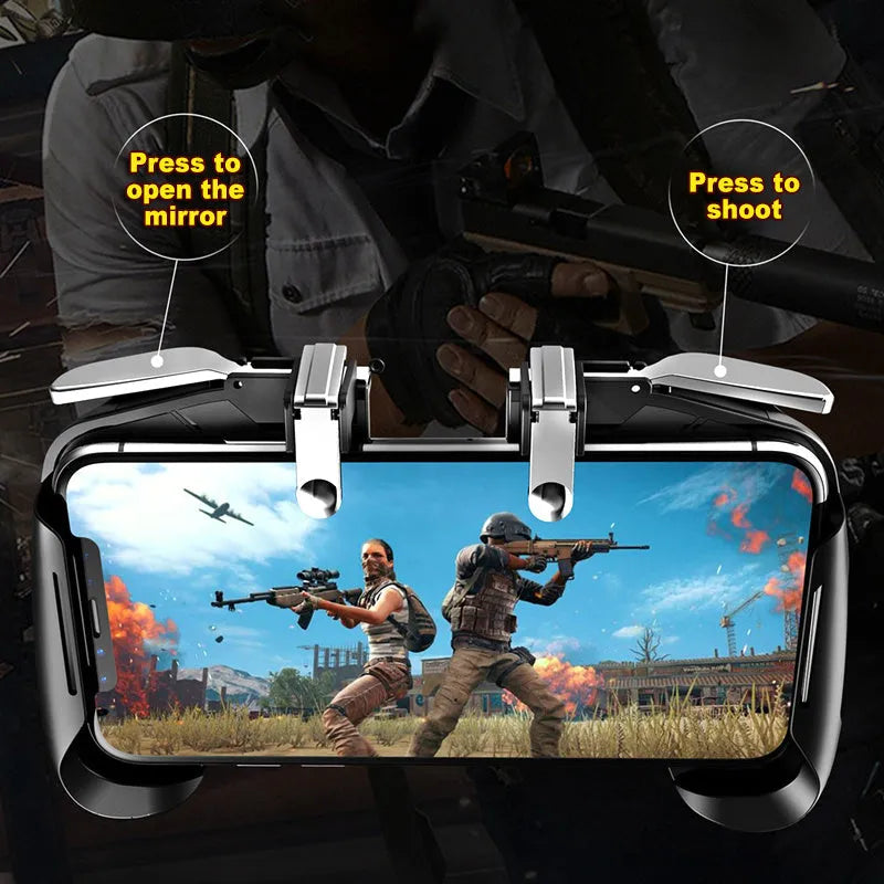 Telescopic mobile game controller handle with adjustable clamp for smartphones in black, blue and white colour options