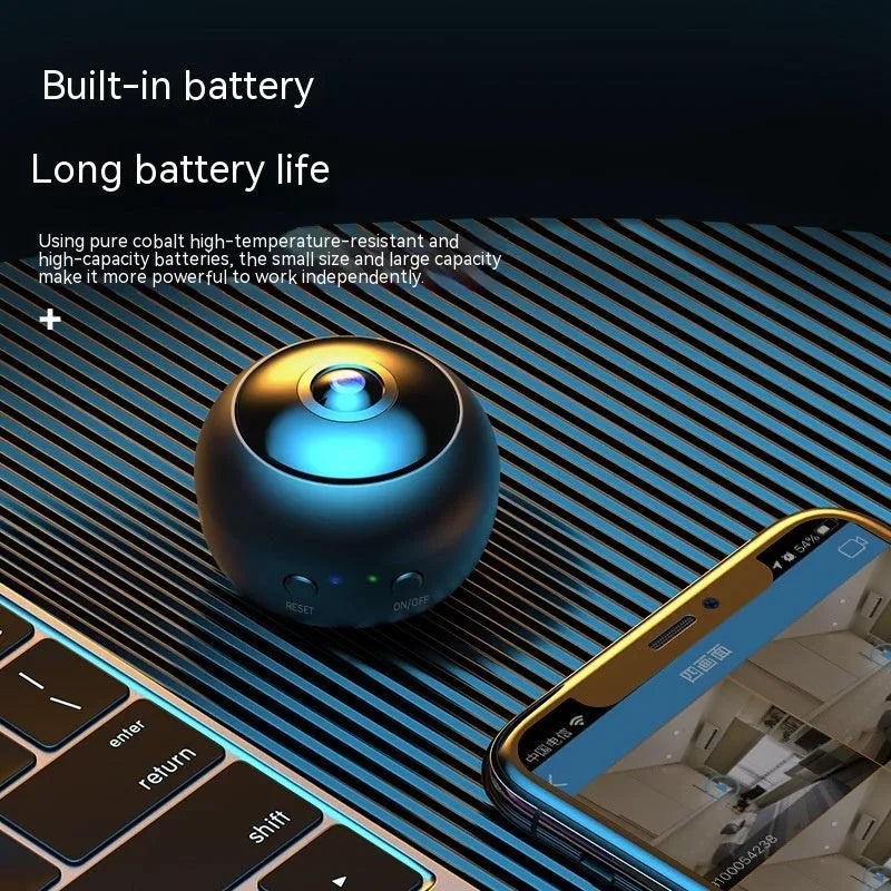 1080p wireless WiFi surveillance camera with ABS housing and USB cable for indoor security monitoring