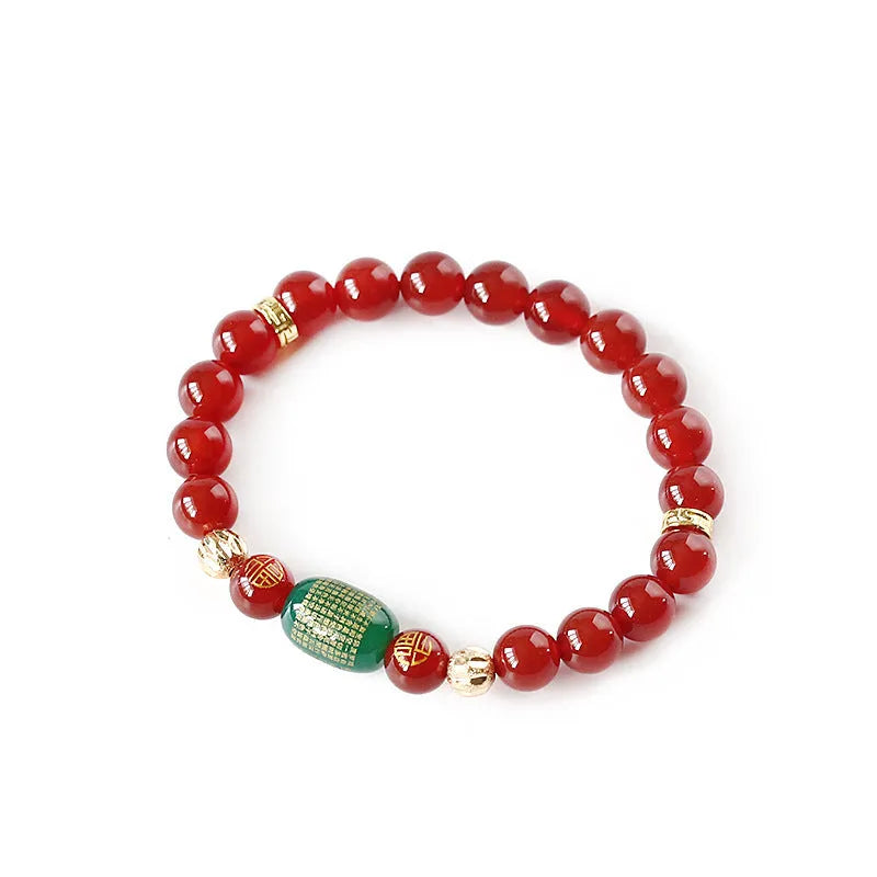 Red Agate Guanyin Bracelet with edge rosary design and auspicious patterns in New Chinese style