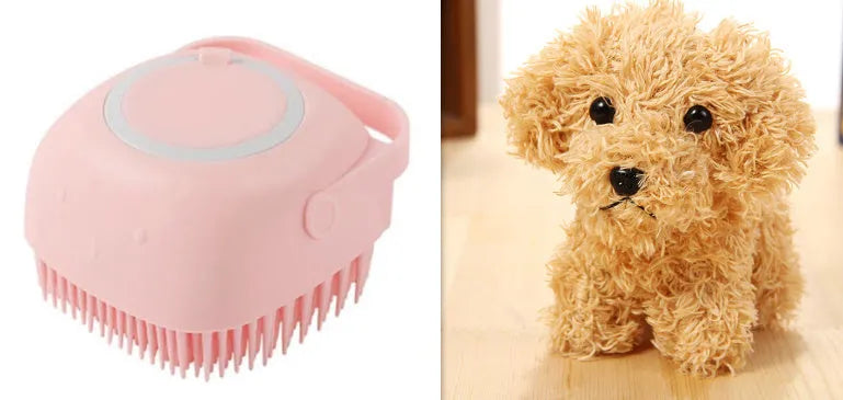Silicone dog bath massage brush in blue, pink, and yellow colour options