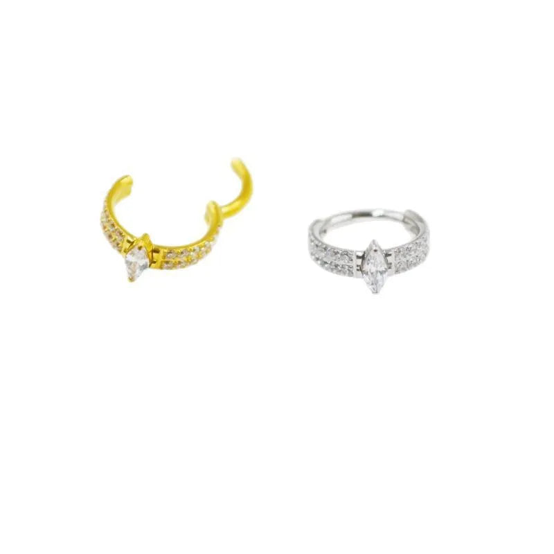 316 titanium steel heart earrings with full diamond zircon setting in silver or gold colour