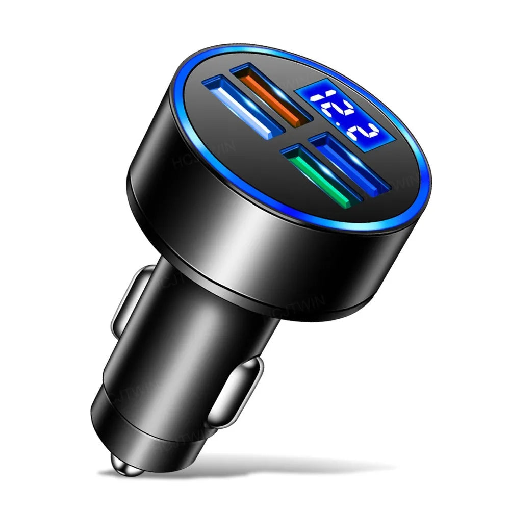 Black multi-port car charger with USB ports for vehicle charging