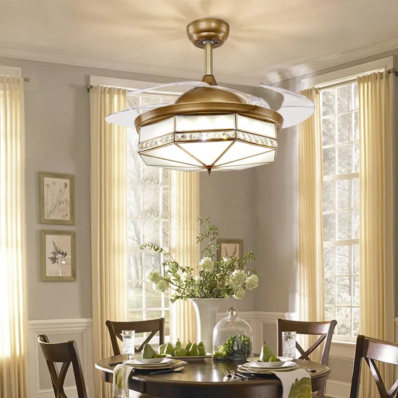 42-inch gold ceiling fan light with remote control and invisible blades