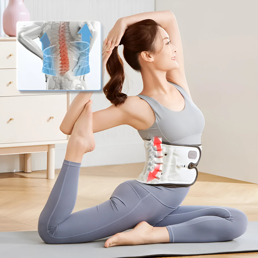 Automatic inflation lumbar support waist belt for back pain relief with adjustable medical strap