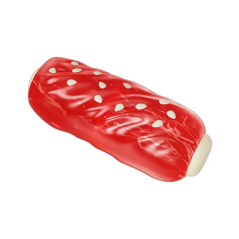 Plastic molar rod dog chew toy with glue toothbrush design and hollow treat compartment in primary colours
