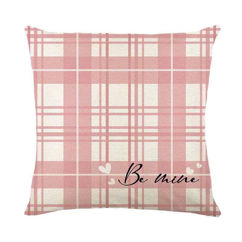 Square plaid and heart pattern Valentine's Day pillow cover in 45cm size.