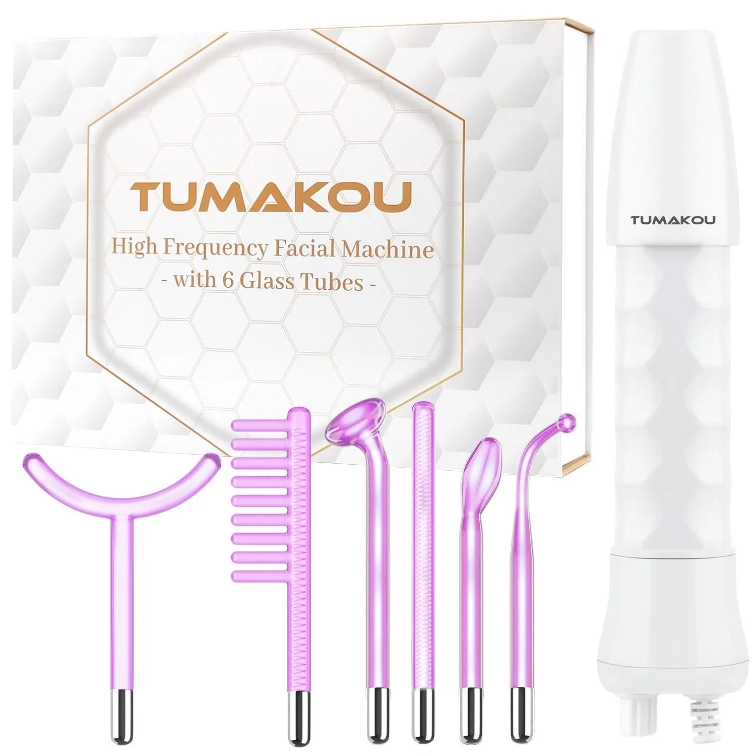 Purple household high wave electrotherapy rod beauty appliance with six accessory heads for wrinkle removal