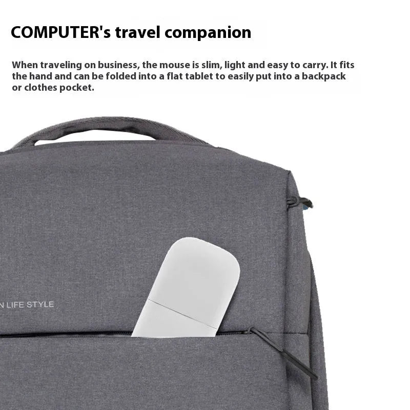 Bluetooth folding touch wireless mouse in black showing compact folded design
