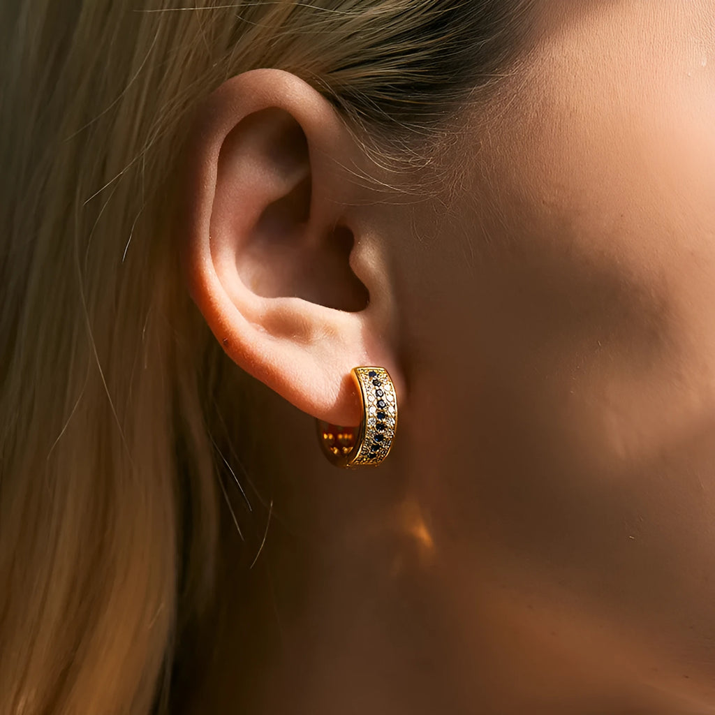 Geometric round women's earrings in copper with electroplated 18K gold finish