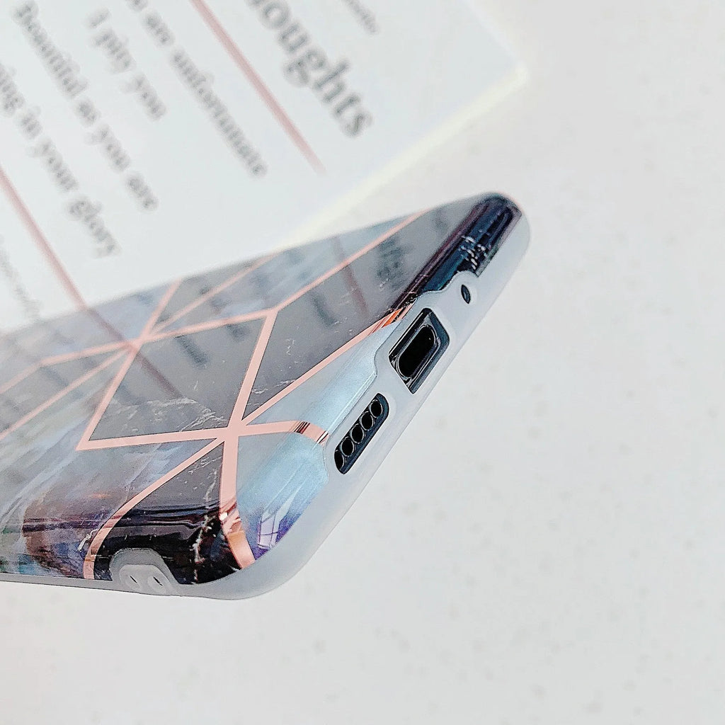 Electroplated marble patterned TPU back cover case for Huawei and Samsung smartphones.