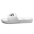 Men's black open toe personalised slippers with rubber sole showing European size markings