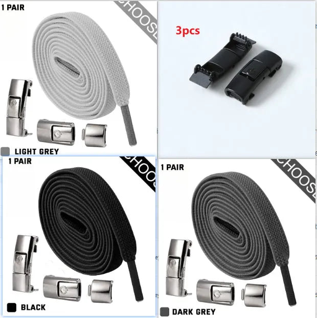 Press lock elastic no-tie shoelaces with widened 8mm flat profile in assorted colours