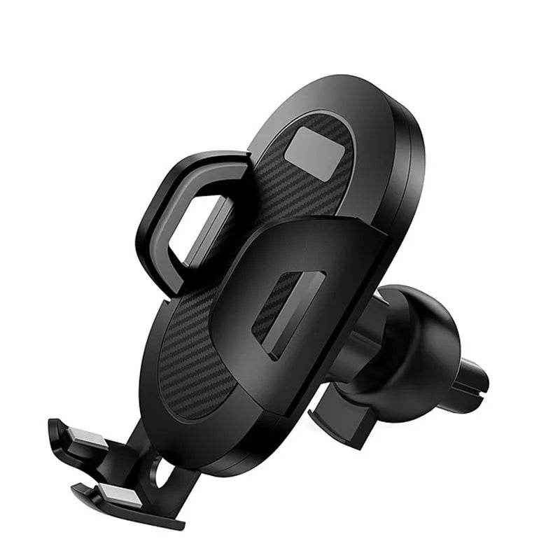 Auto lock car phone holder showing black grey colour with air vent mounting