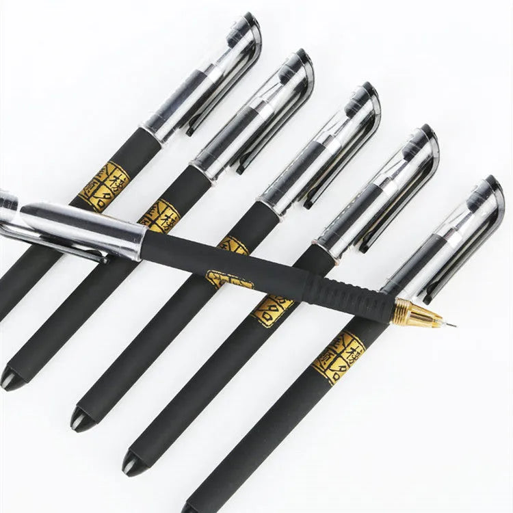 Eight carbon black gel pens with anti-fatigue grips in bullet and needle tip styles