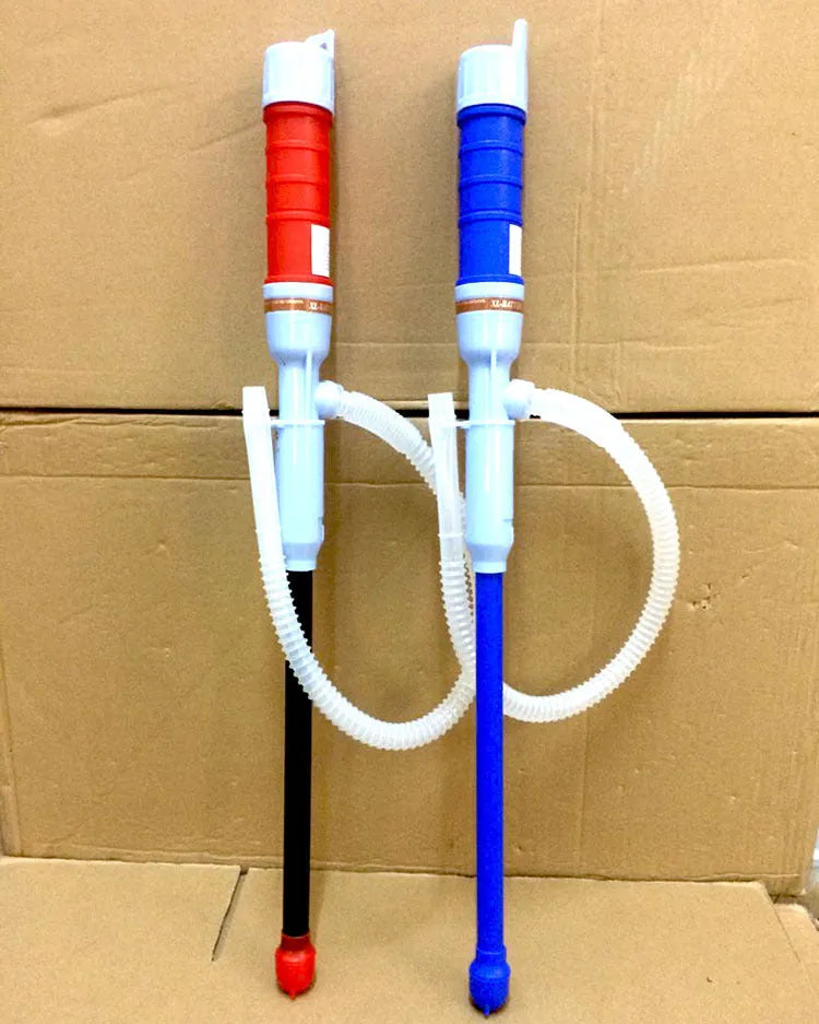Blue manual hand-operated siphon pump for fuel oil gasoline liquid transfer