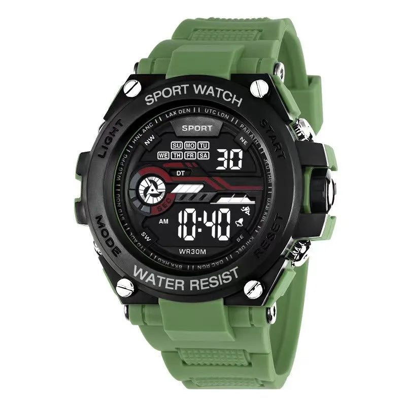 Electronic digital watch for teenagers in multiple colour options on wrist.