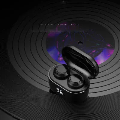 Black stereo Bluetooth headset earplug type with NFC function and multi-point connection