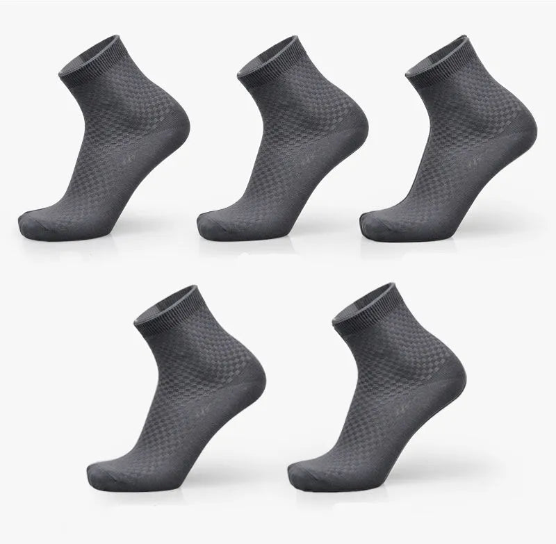 Men's bamboo fibre business socks showing small square pattern in five colour options