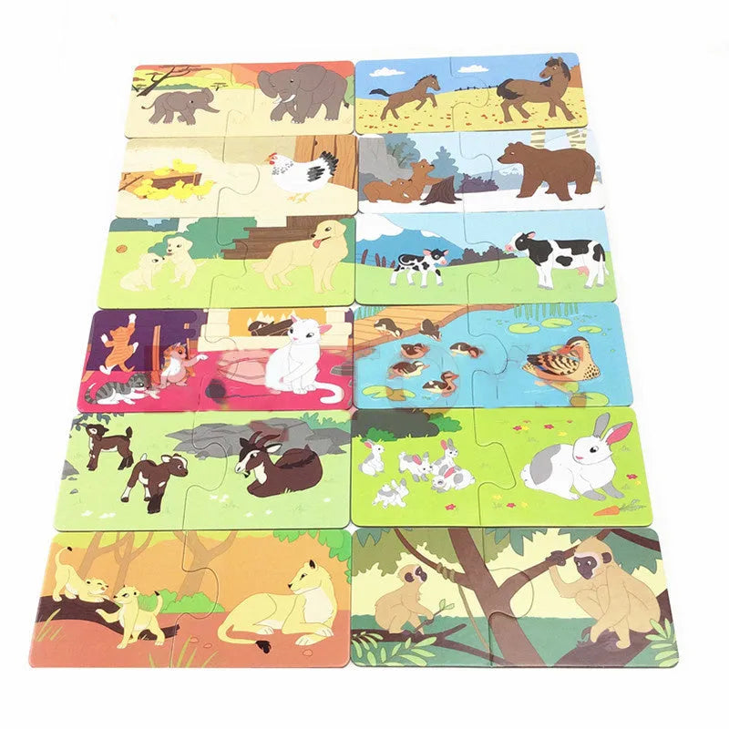 French children's educational puzzle toy showing colourful picture cards paired with French vocabulary words.