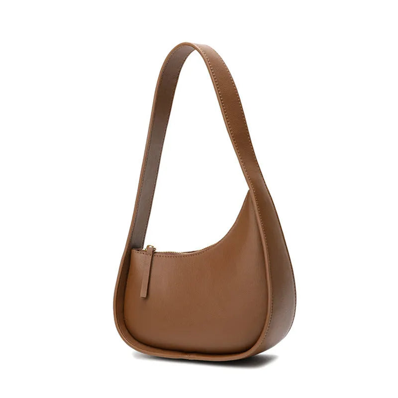 Genuine cowhide leather ladies half moon handbag with wide shoulder strap in four colour options