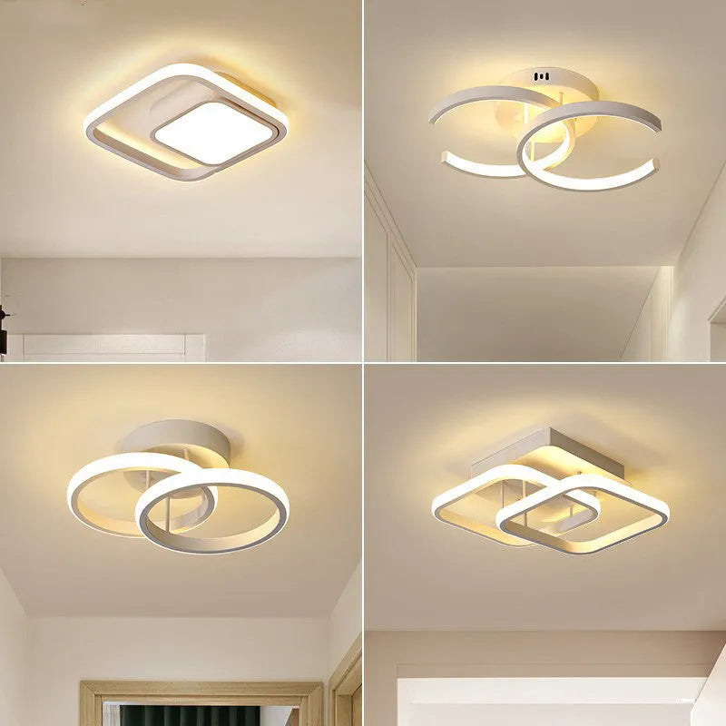 Commercial corridor aisle LED lights in black double semicircle, white double circle, and white bipartite styles