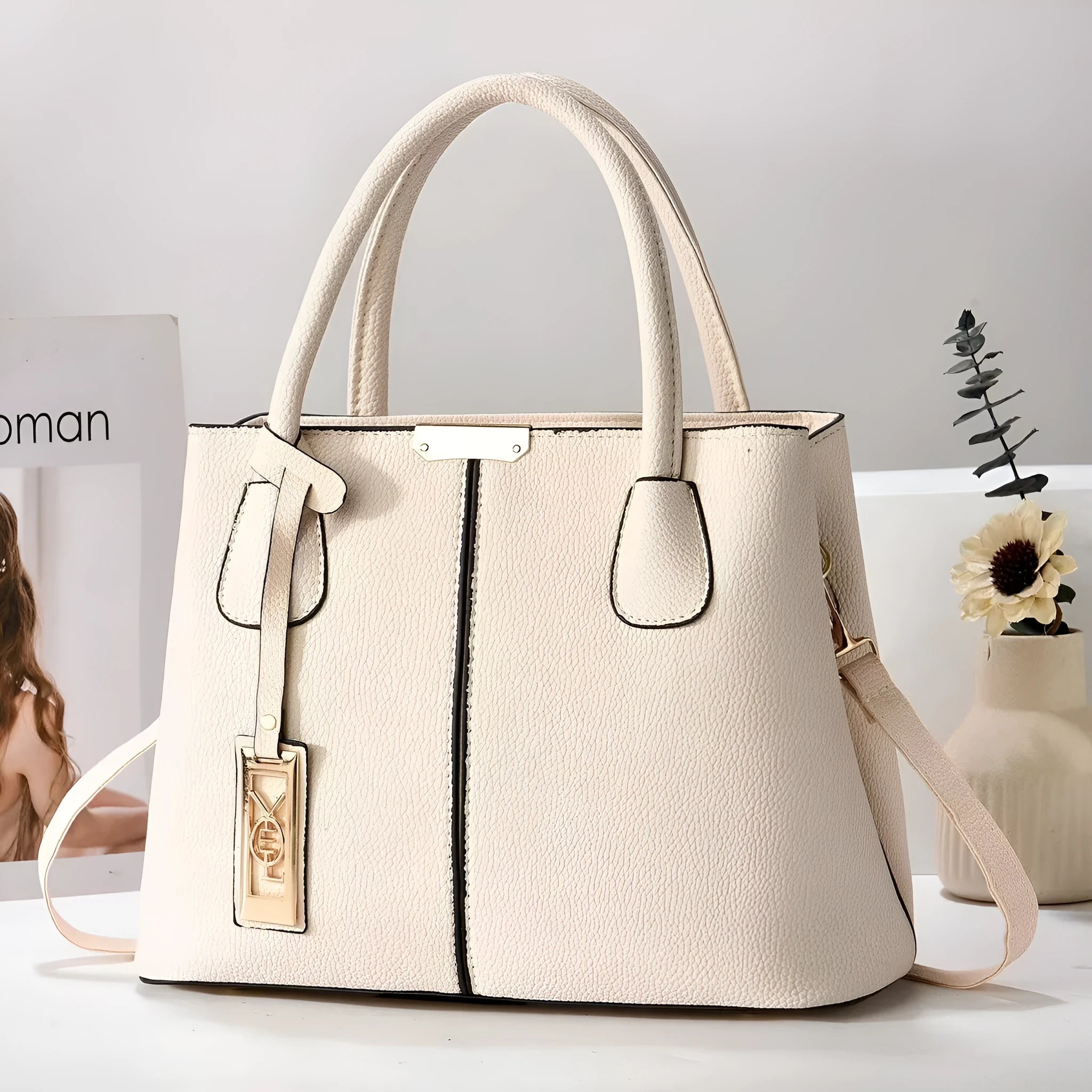 Soft PU large capacity square shoulder bag for women in a selection of colours including plaid.