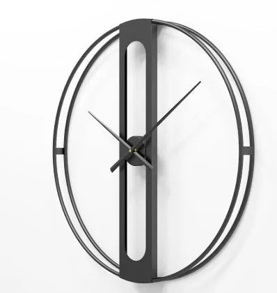 Round metal wall clock with 50cm diameter face in black or gold finish.