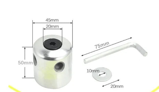 Aluminium lawn mower trimmer head accessory kit with four light yellow square grass cords and a wrench
