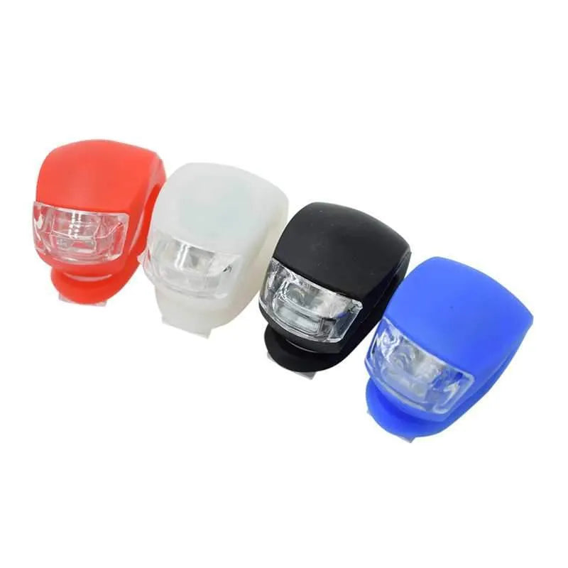 LED bike safety light with flexible silicone body, clip-on fitting and one-touch switch for cycling and nighttime use
