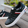 Men's black, grey, and white sports shoes shown with a size chart listing sizes 39-44 and foot lengths 245mm-270mm.