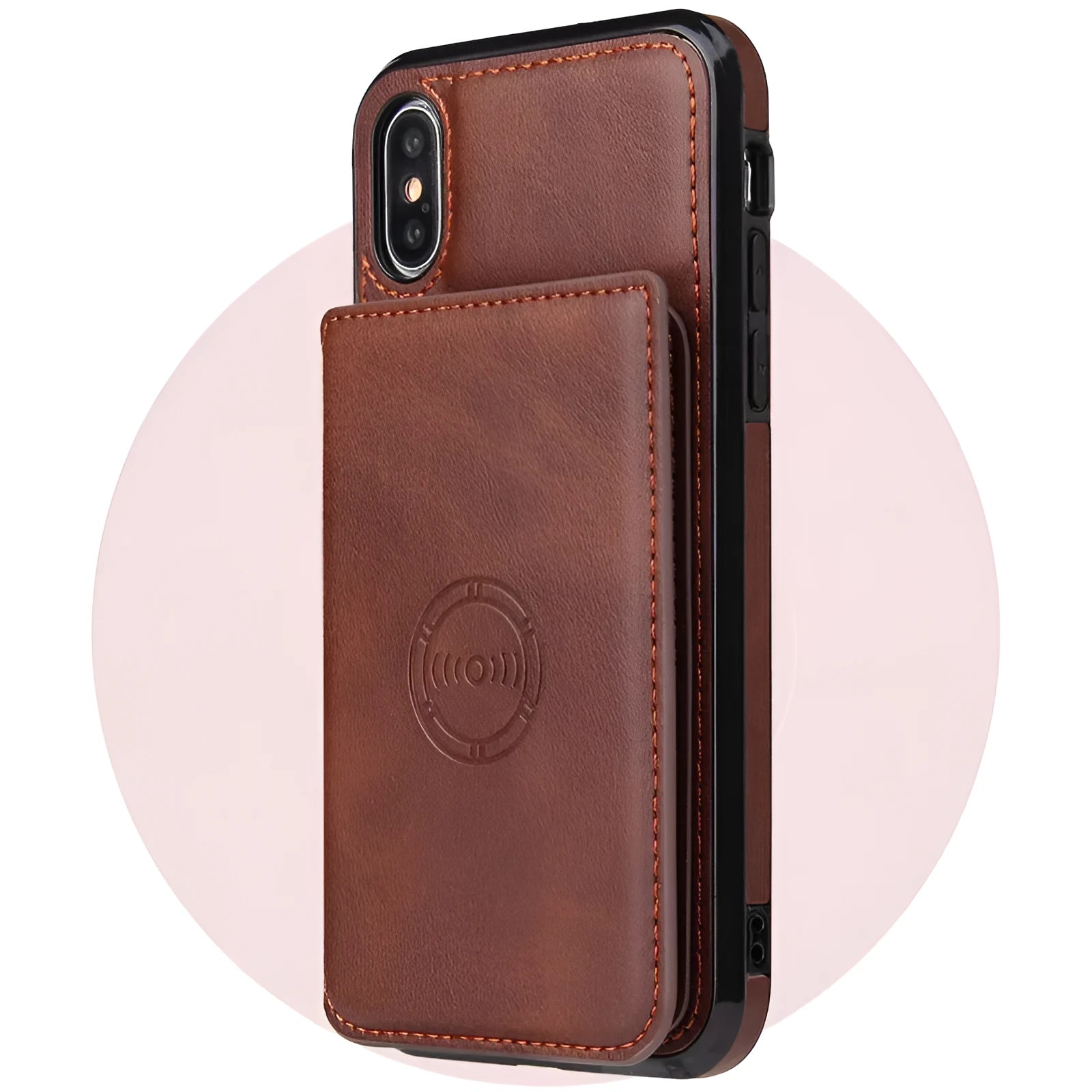 iPhone card wallet case in imitation leather with multiple colour options showing card slots