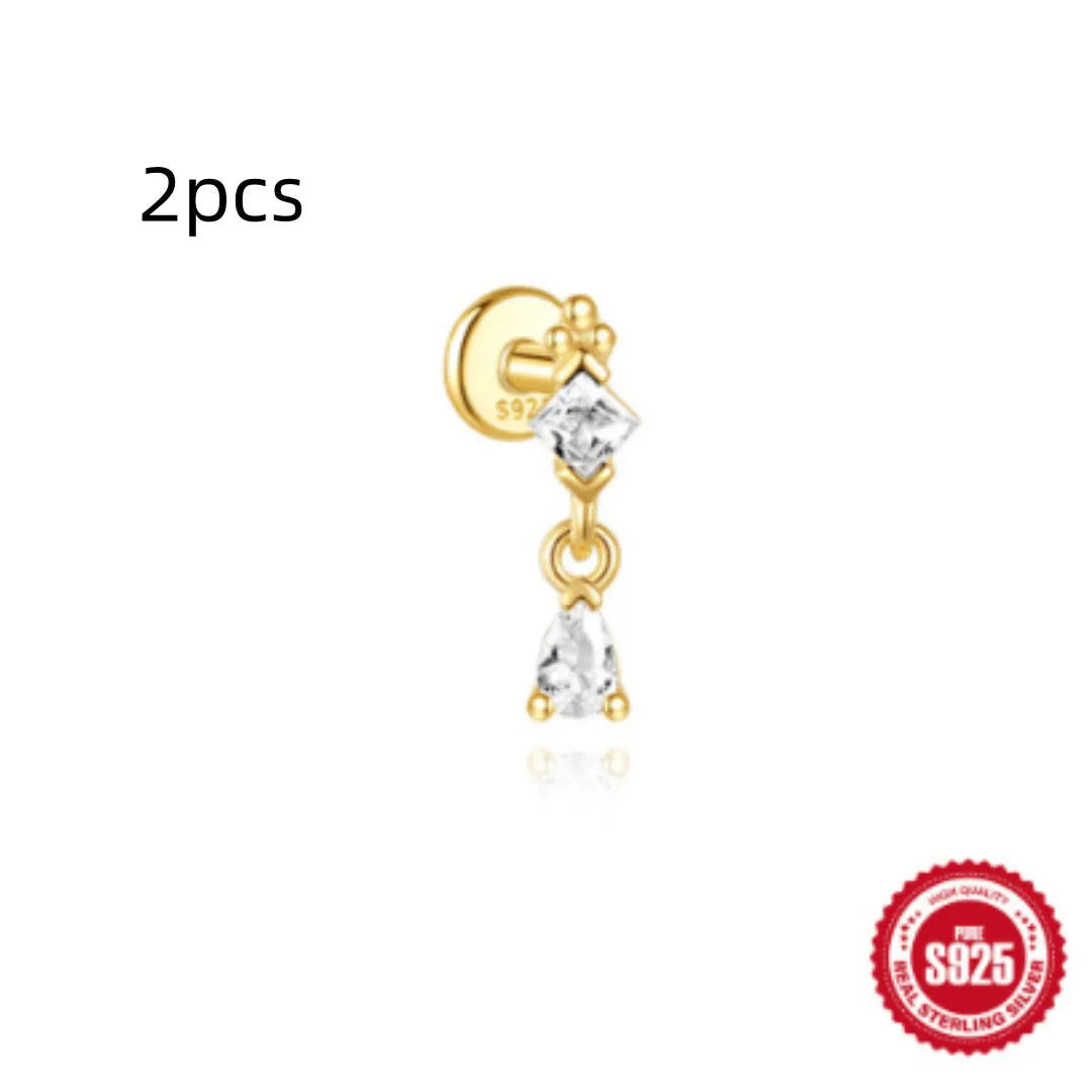 S925 sterling silver water drop earrings with flat spiral puncture detail in gold electroplated finish